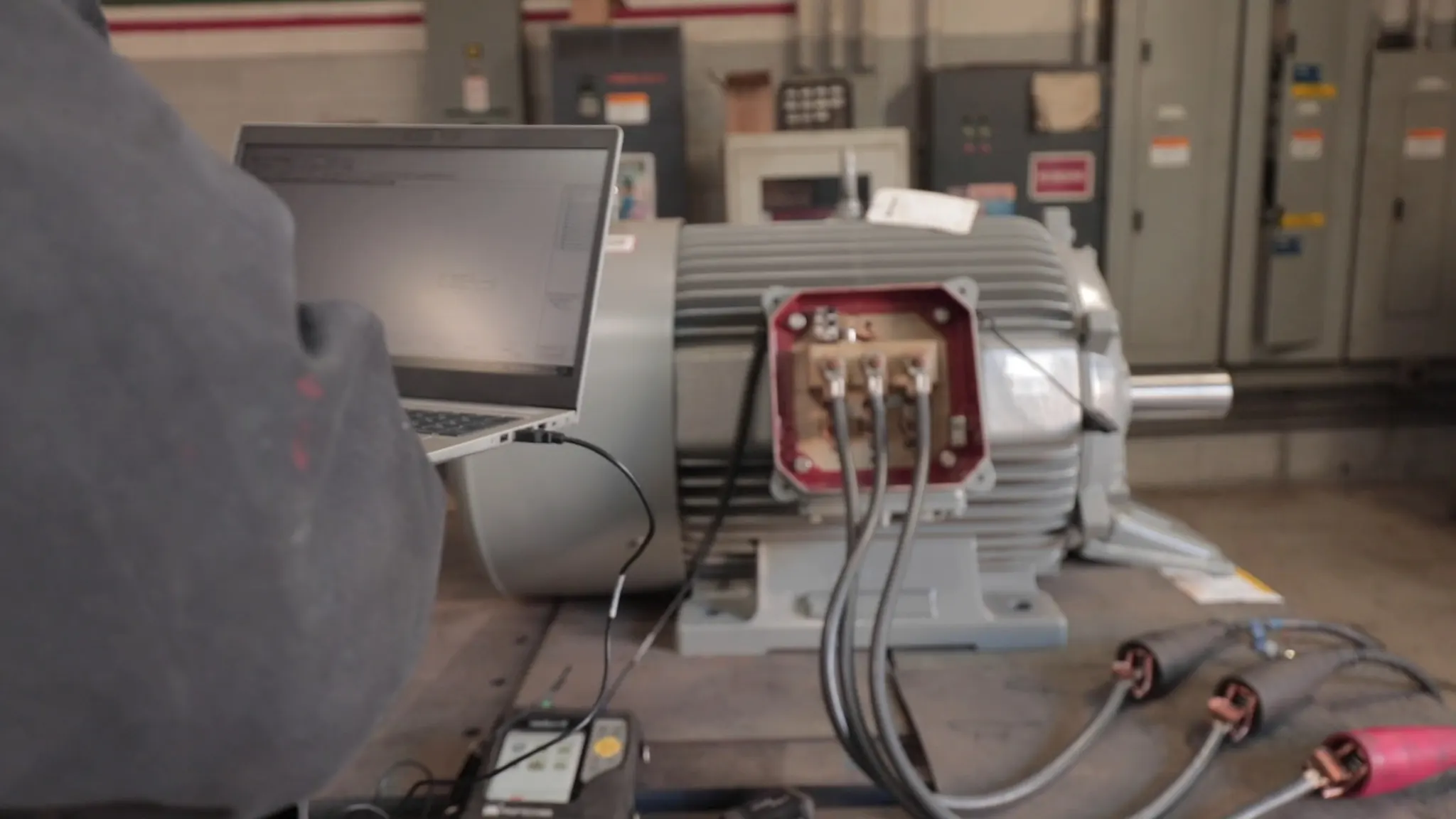 Electric motor being tested.