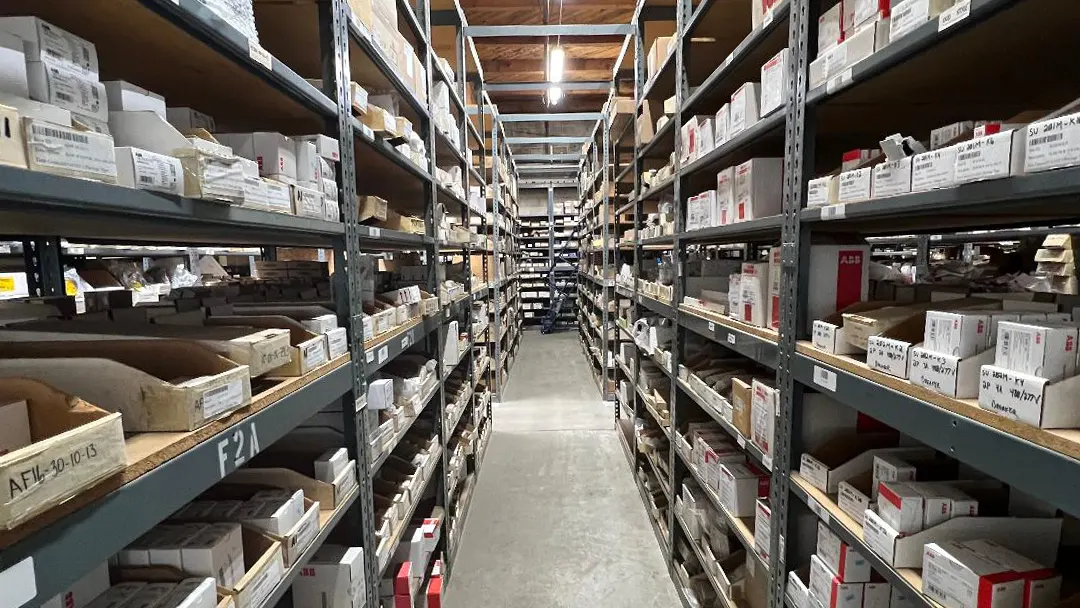 Electrical Supplies in warehouse aisle.